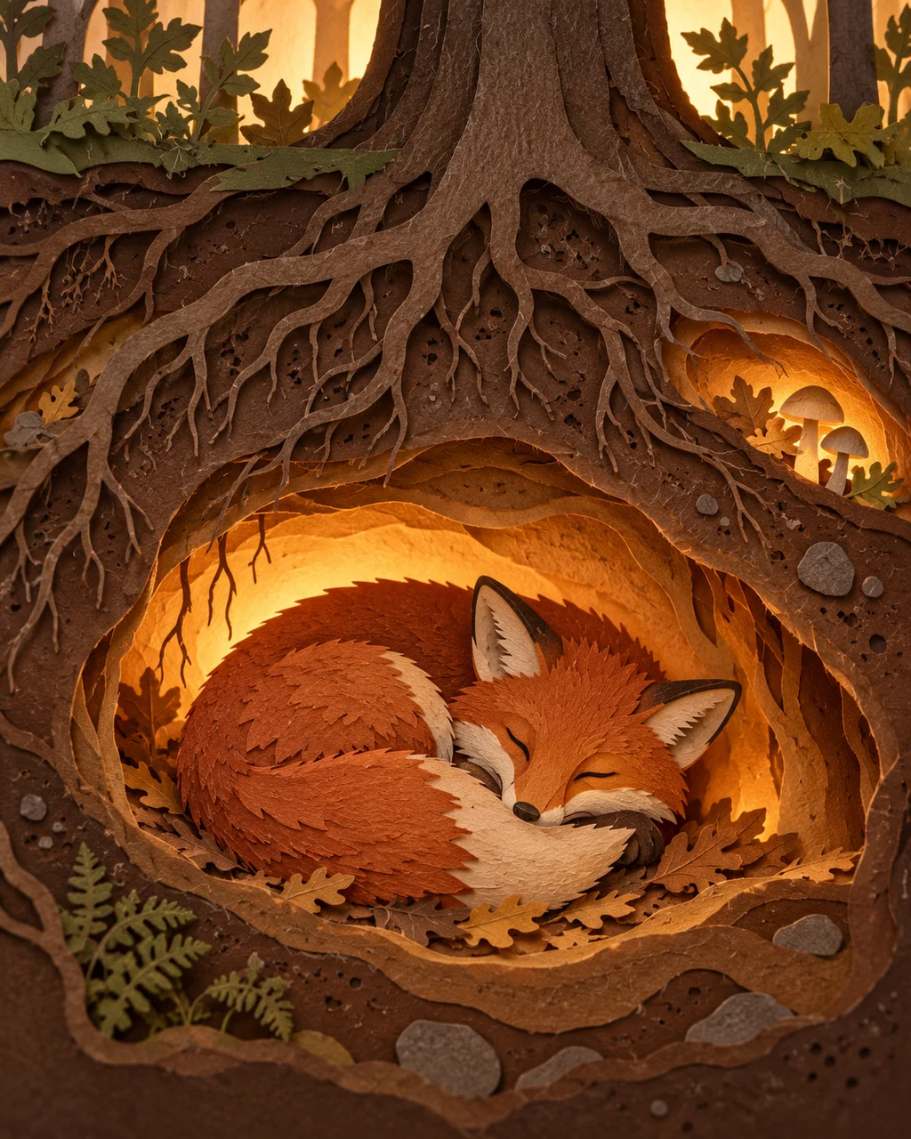 Sleeping Fox in a Burrow · Backlit Lightbox