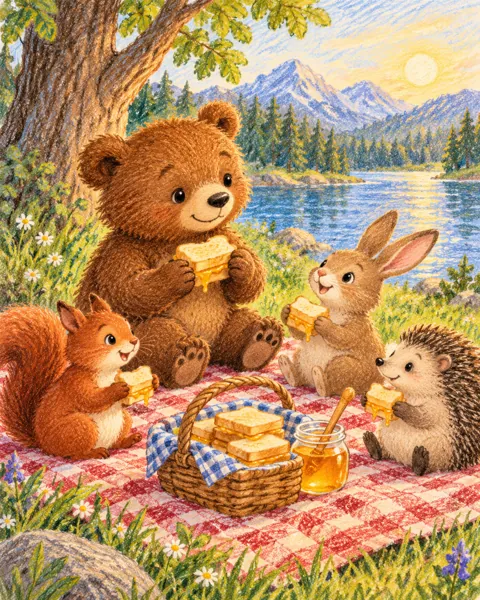 Little Bear Picnic · Crayon and Colored Pencil