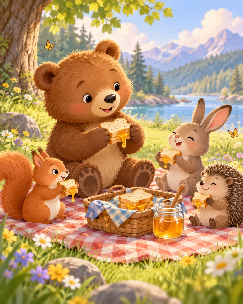 Little Bear Picnic · Soft Digital Pastel