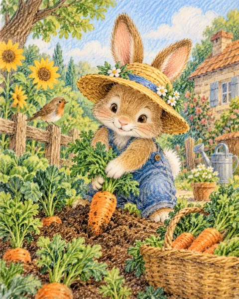 Bunny Gardener · Crayon and Colored Pencil