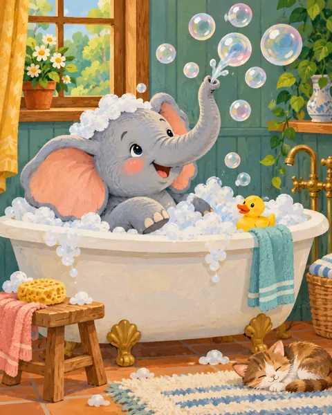 Elephant Bubble Bath · Gouache Storybook