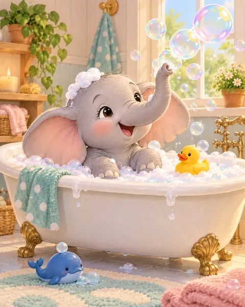 Elephant Bubble Bath · Soft Digital Pastel