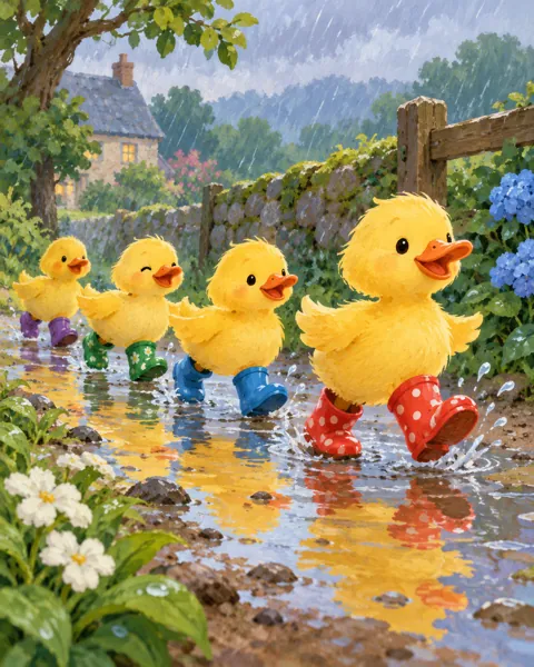 Duckling Puddle Parade · Gouache Storybook