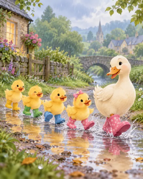 Duckling Puddle Parade · Soft Digital Pastel