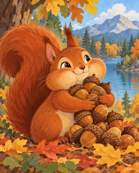 Squirrel and Acorns · Gouache Storybook