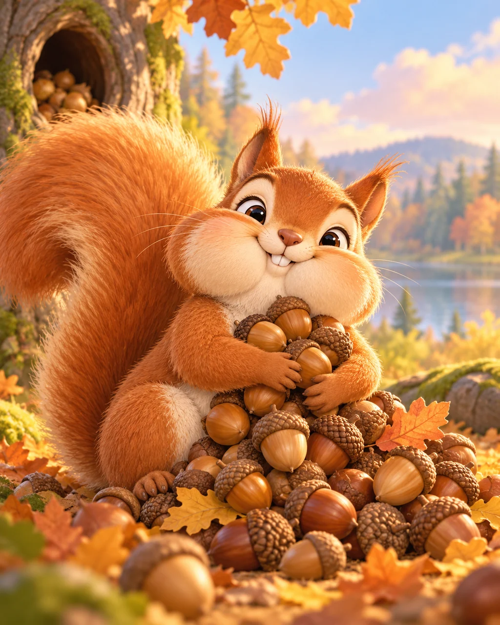Squirrel and Acorns · Soft Digital Pastel