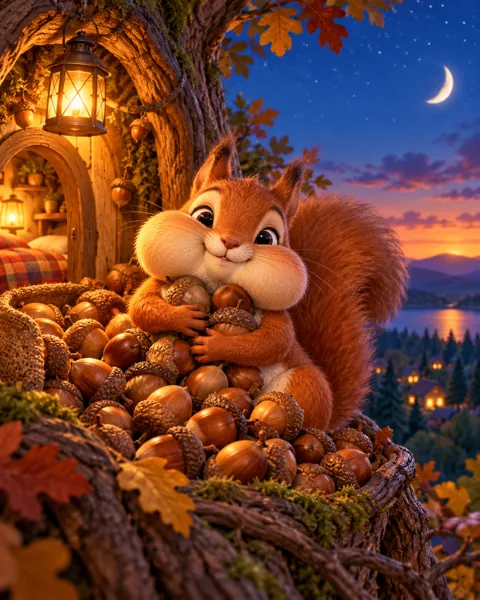 Squirrel and Acorns · Twilight Lantern Glow