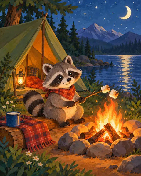 Raccoon Campout · Gouache Storybook