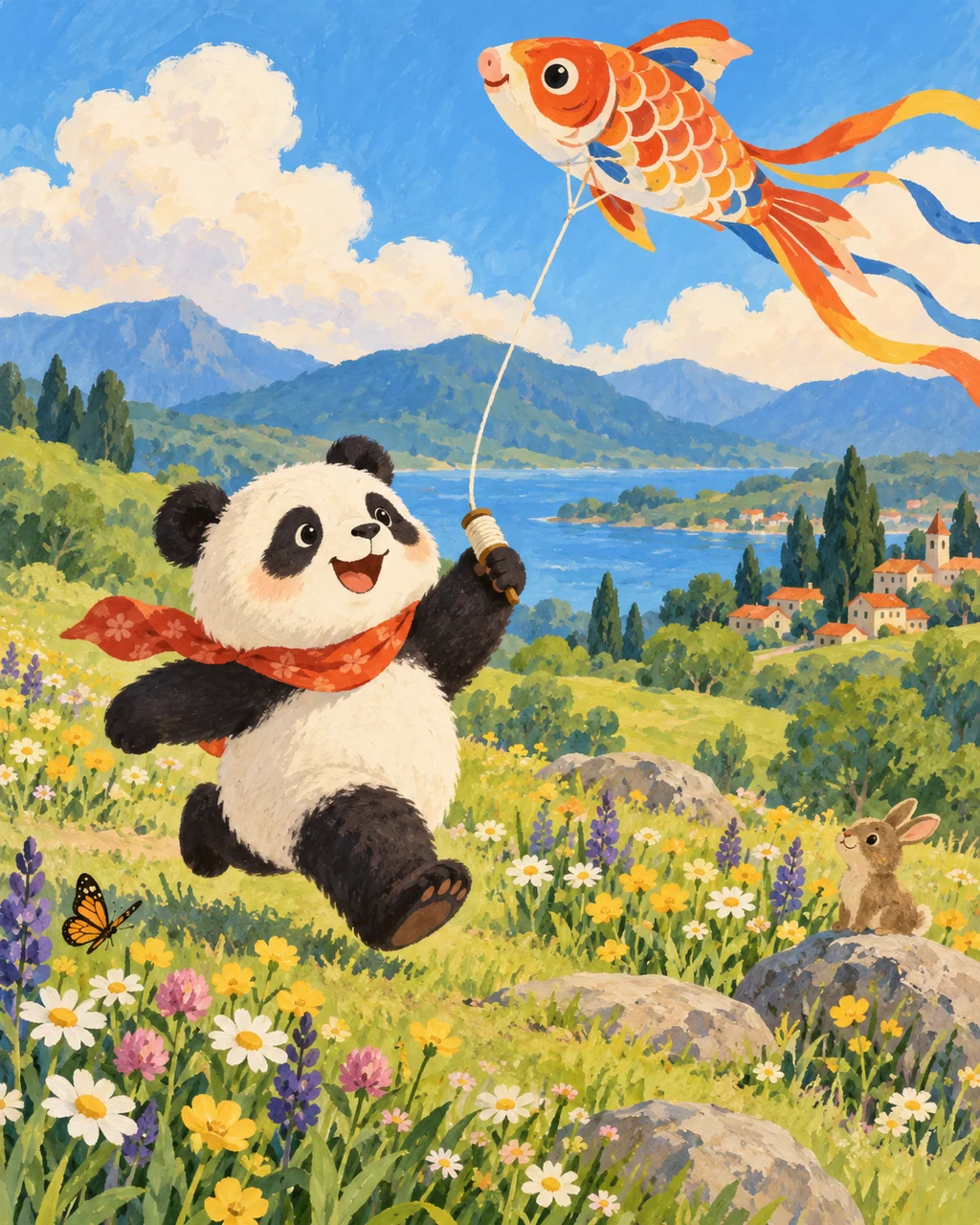 Panda Flying a Kite · Gouache Storybook