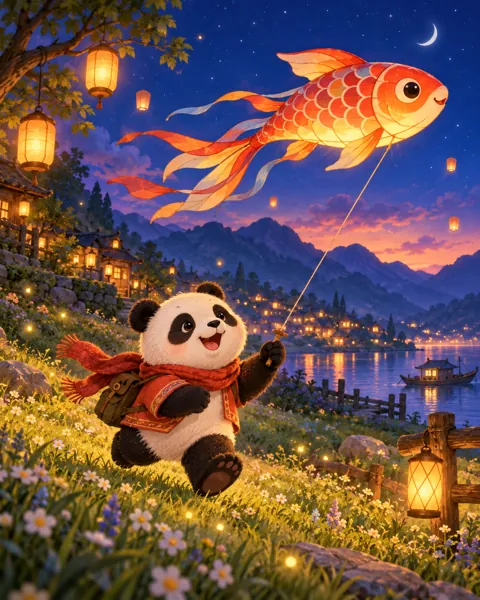 Panda Flying a Kite · Twilight Lantern Glow
