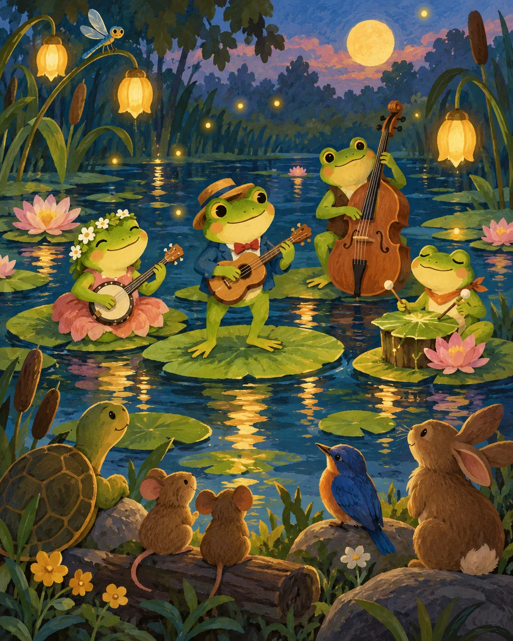 Frog Pond Concert · Gouache Storybook