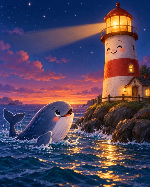 Little Whale and Lighthouse · Twilight Lantern Glow