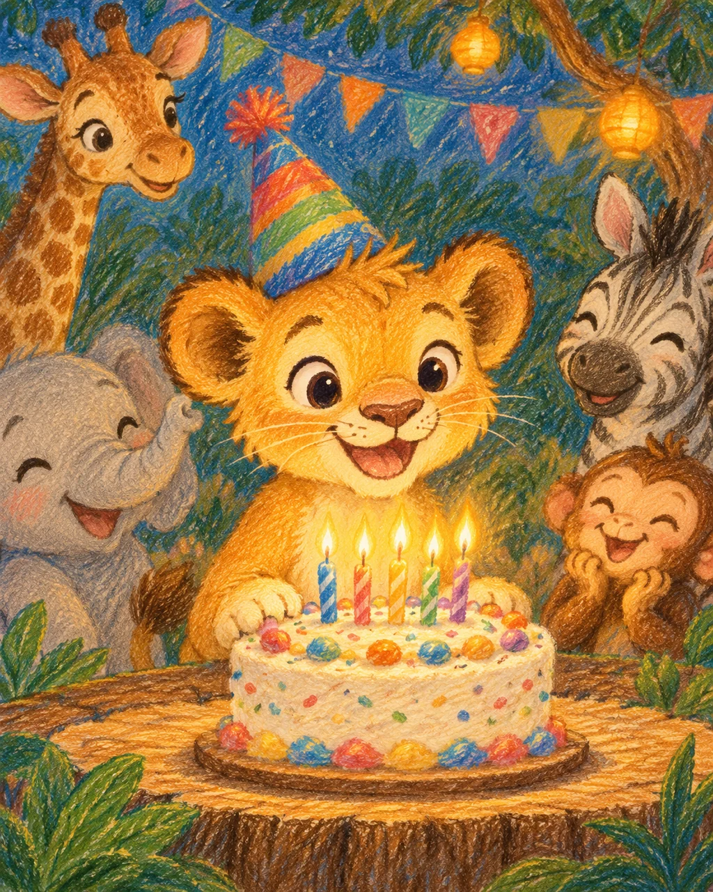Lion Cub Birthday Party · Crayon and Colored Pencil