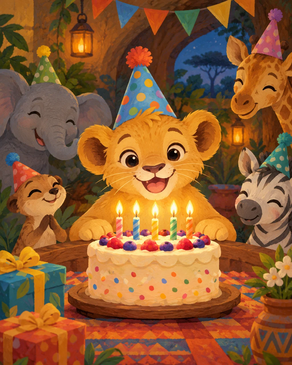 Lion Cub Birthday Party · Gouache Storybook