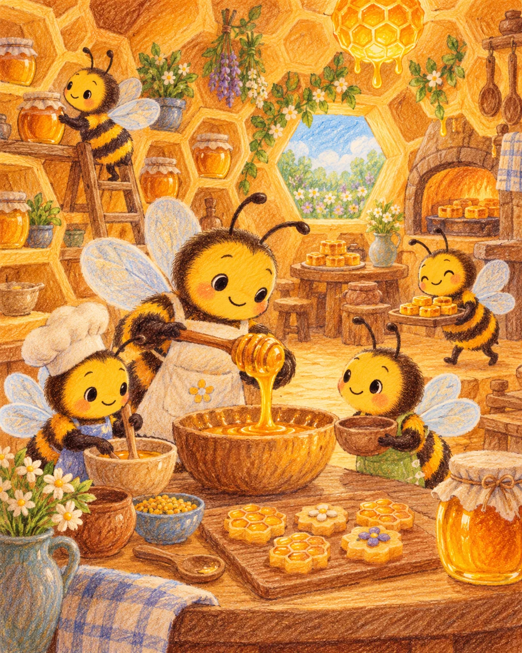 Busy Bee Kitchen · Crayon and Colored Pencil