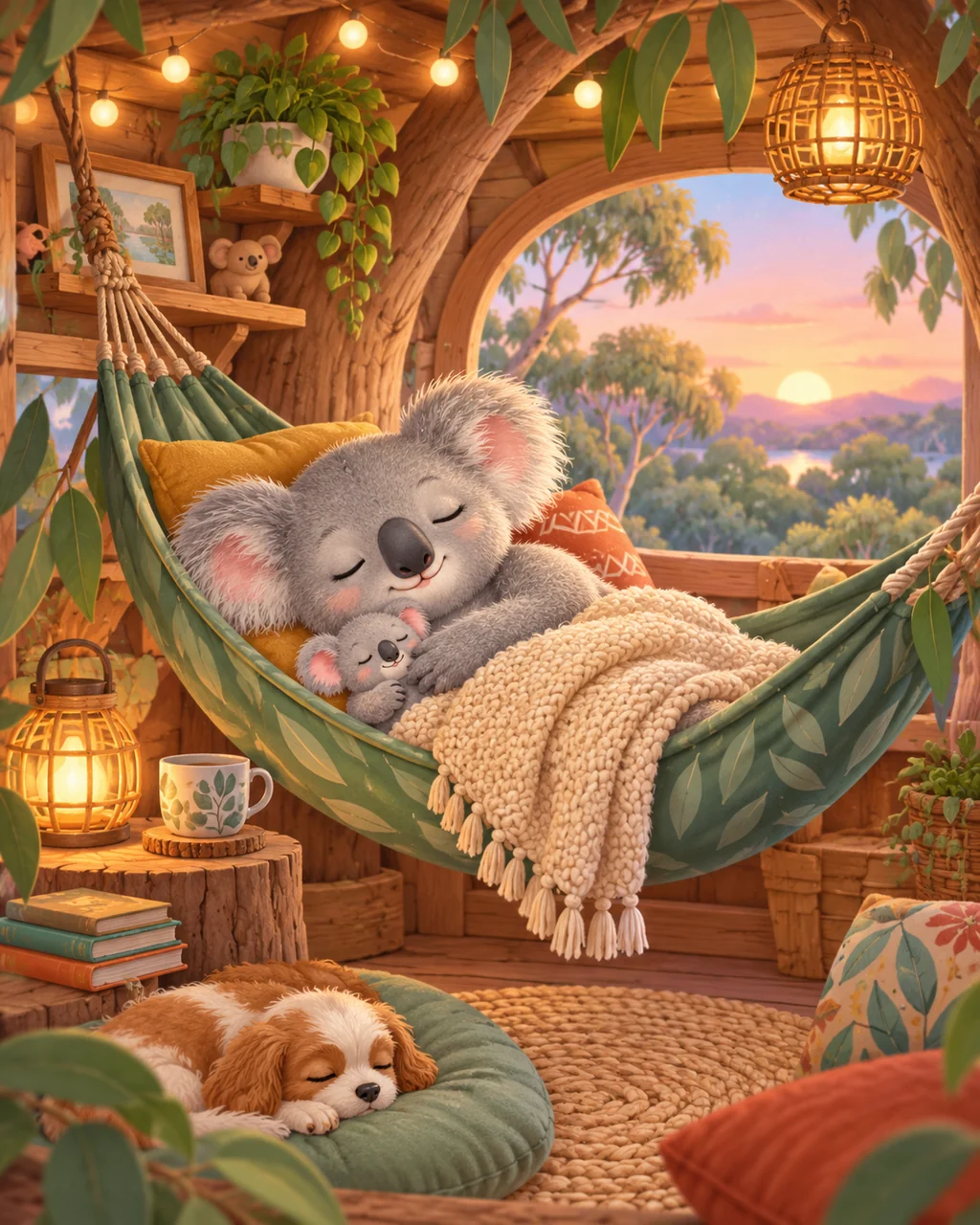 Koala Treehouse Nap · Soft Digital Pastel