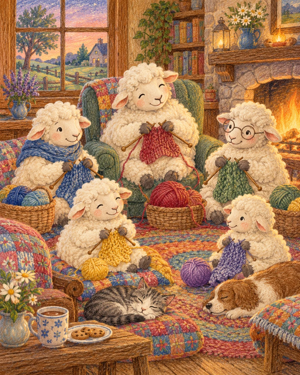 Sheep Knitting Club · Crayon and Colored Pencil