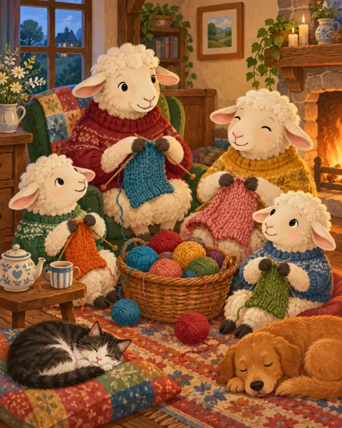 Sheep Knitting Club · Gouache Storybook