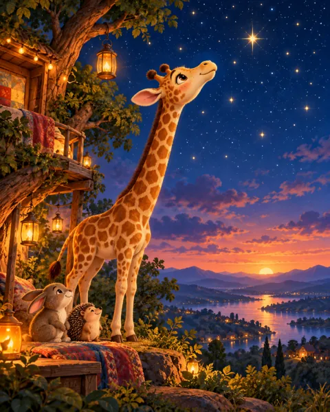 Giraffe Reaching for Stars · Twilight Lantern Glow