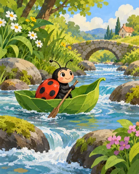 Ladybug Leaf Boat · Gouache Storybook