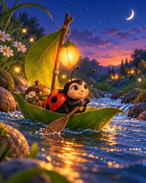 Ladybug Leaf Boat · Twilight Lantern Glow