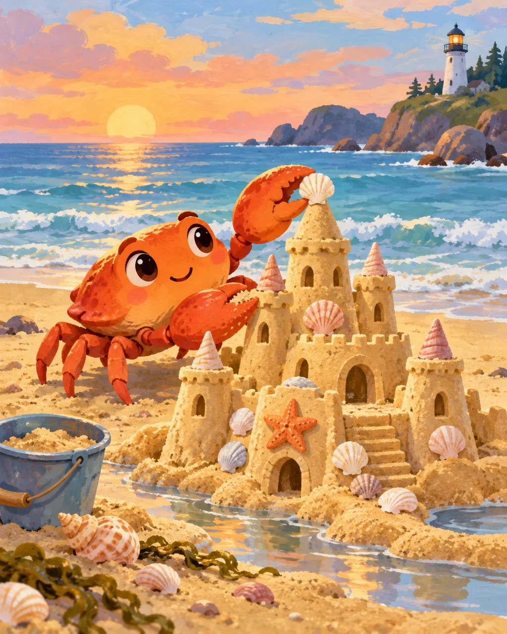 Crab Sandcastle · Gouache Storybook