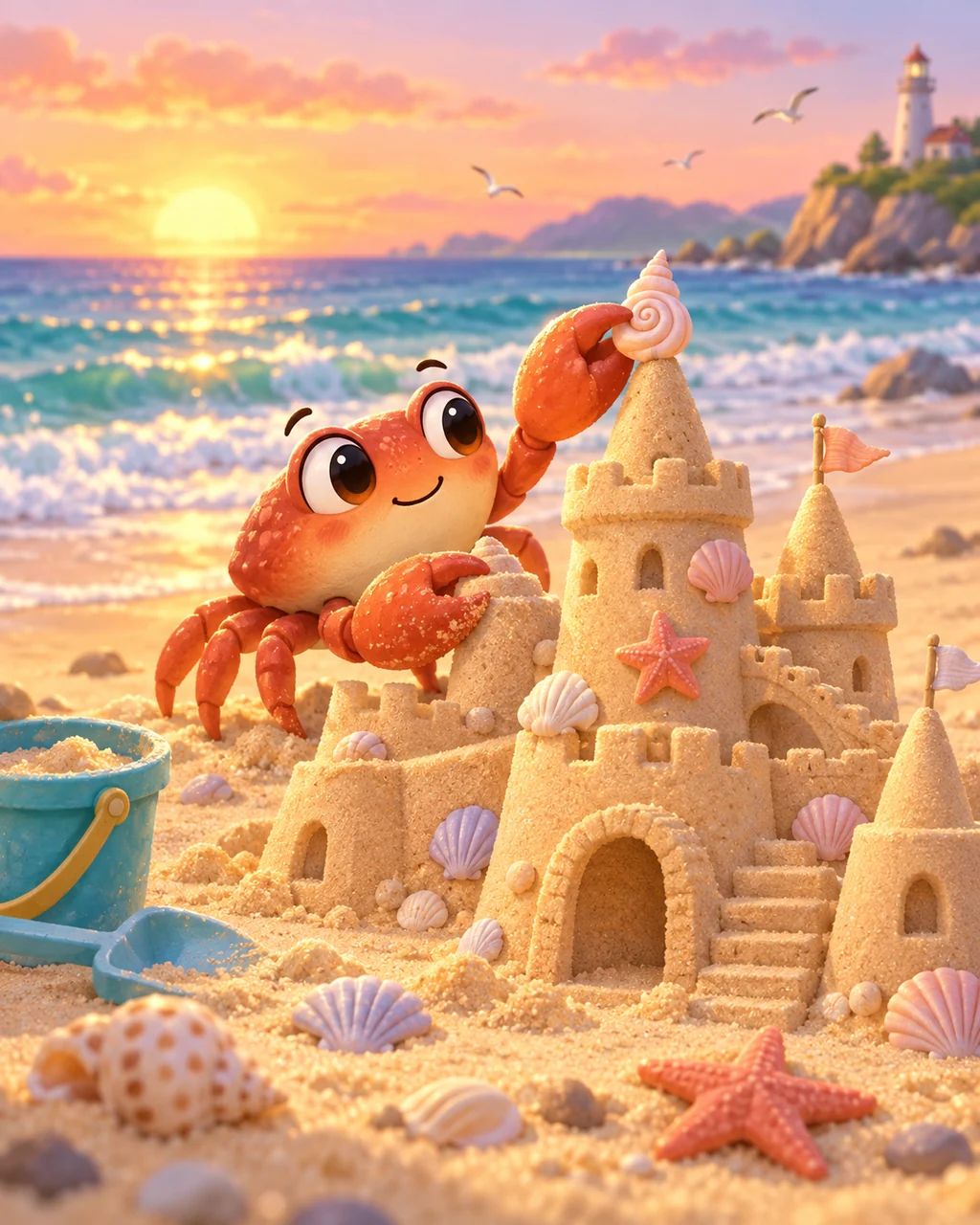 Crab Sandcastle · Soft Digital Pastel