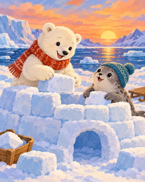 Polar Bear Snow Fort · Gouache Storybook