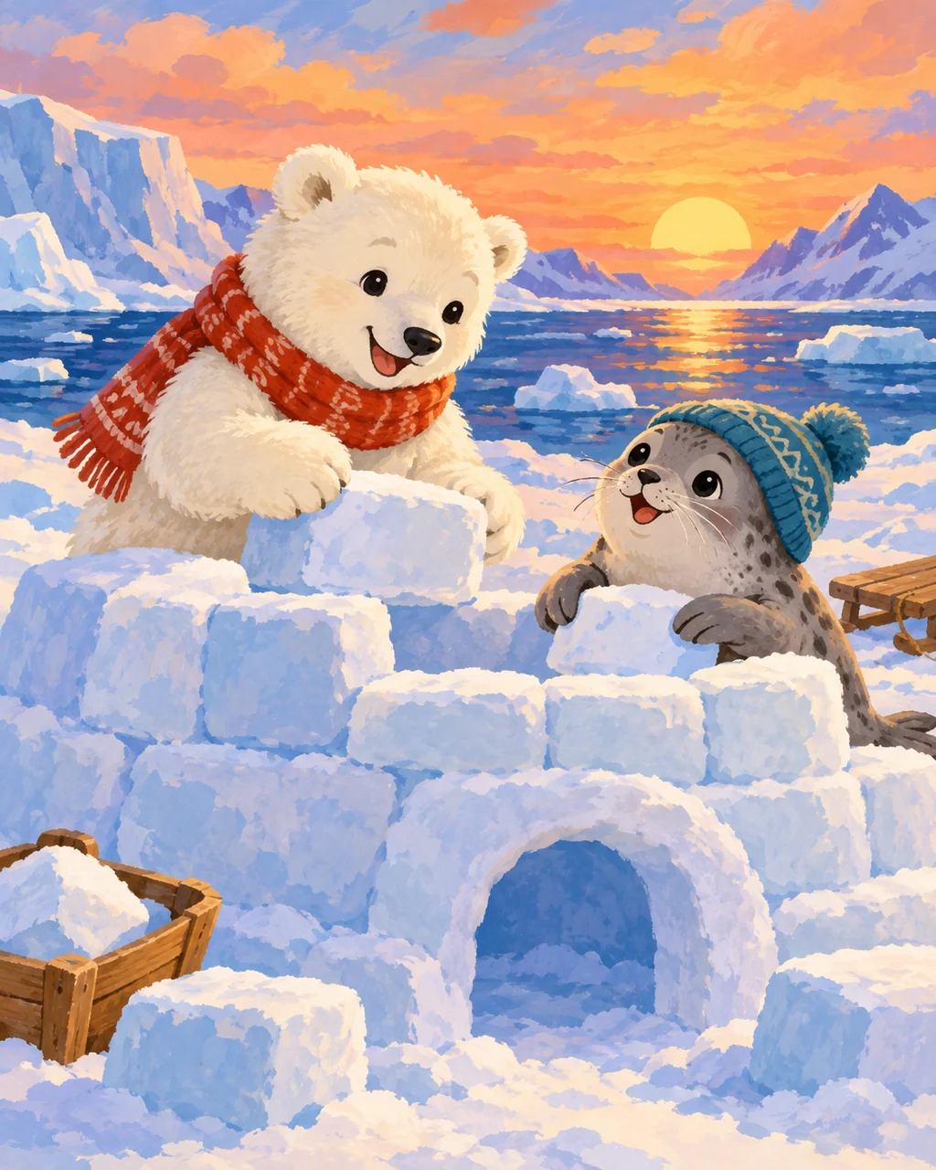 Polar Bear Snow Fort · Gouache Storybook