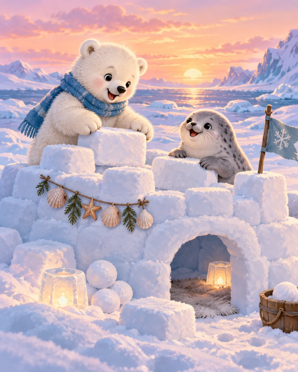 Polar Bear Snow Fort · Soft Digital Pastel