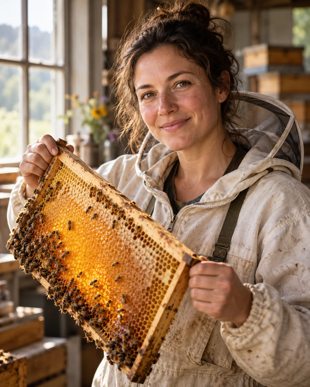 Beekeeper with Honeycomb · Soft Window Light