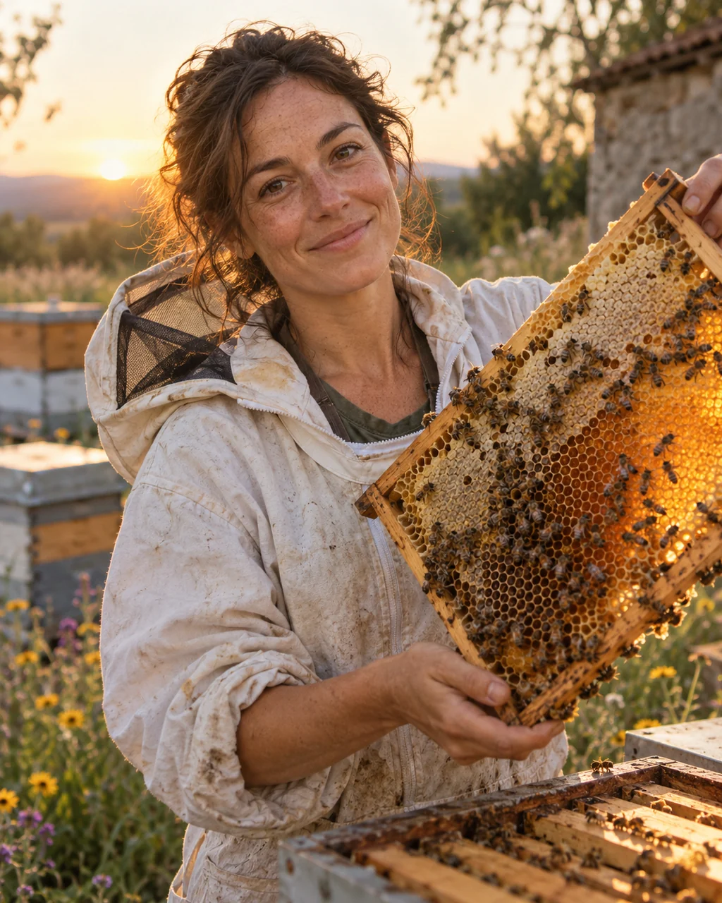 Beekeeper with Honeycomb · Analog Film Look