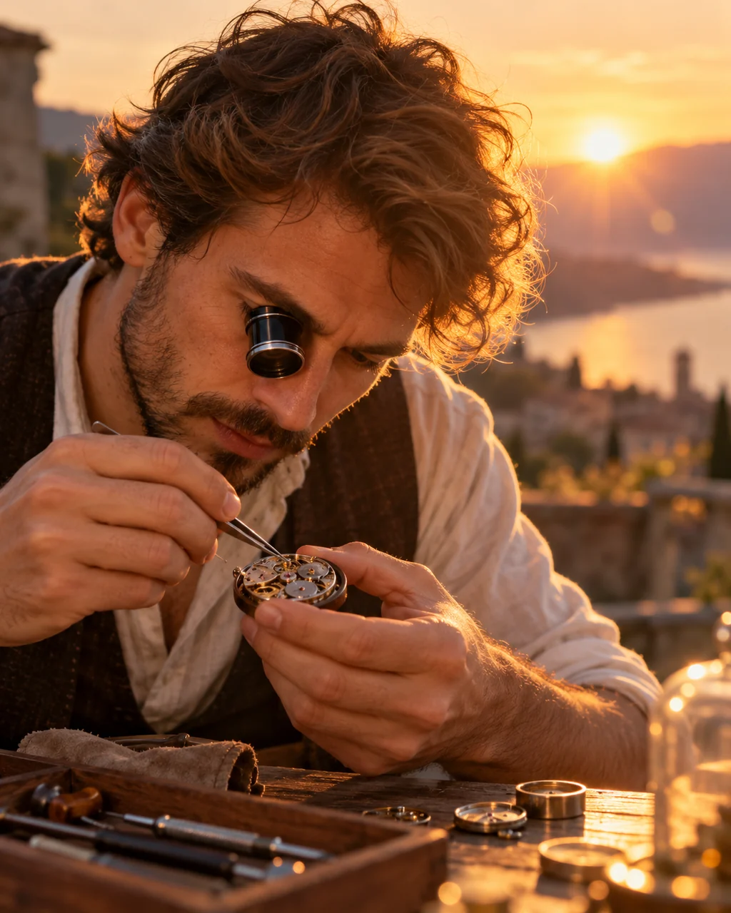 Watchmaker at the Bench · Golden Backlight