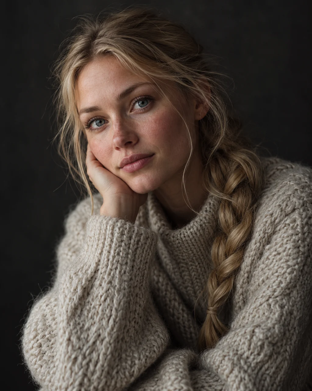 Woman in Wool Sweater · Low-key Studio