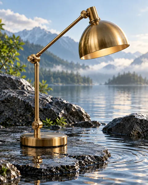 Brass Desk Lamp · Wet Stone and Ripples