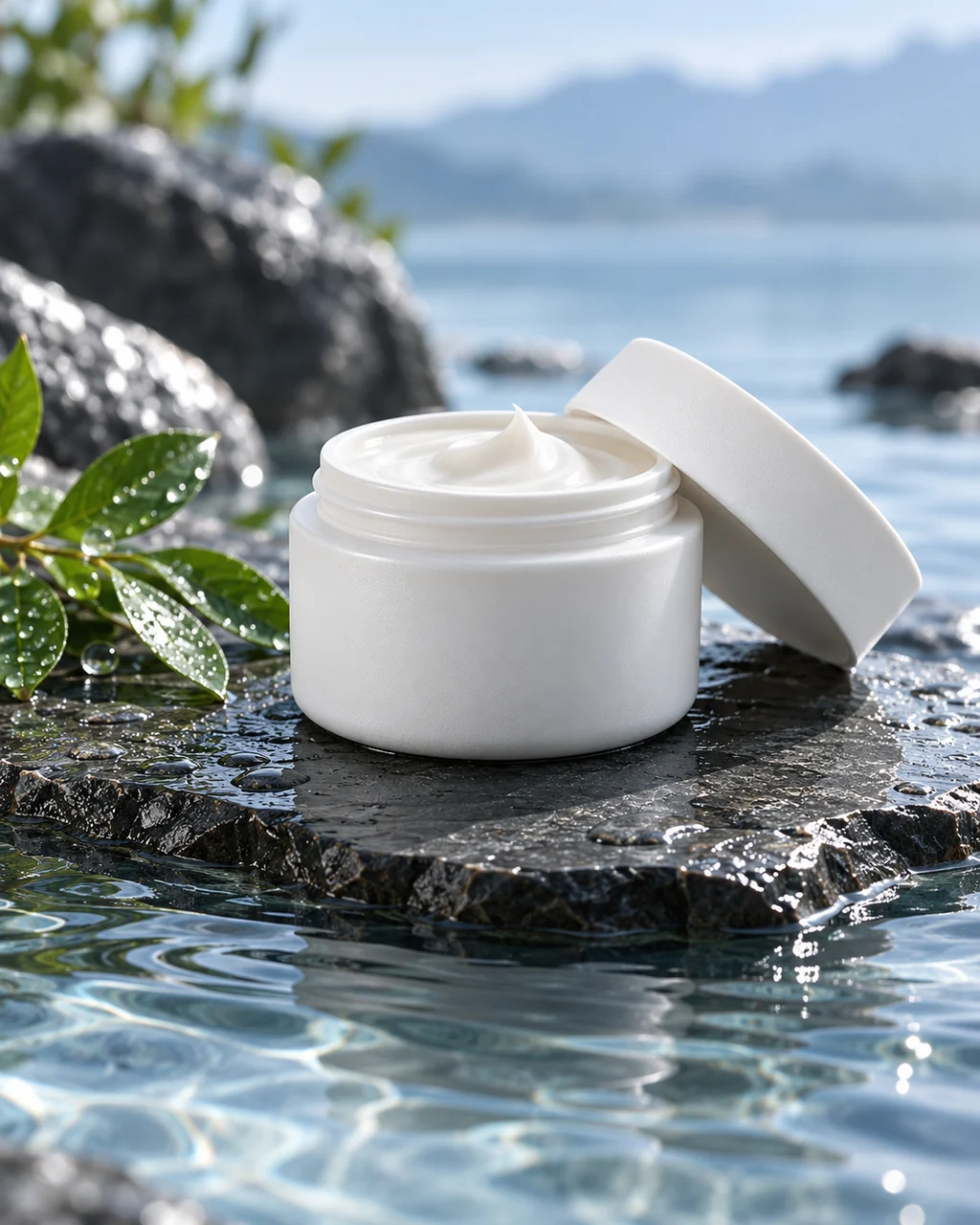 Ceramic Skincare Jar · Wet Stone and Ripples