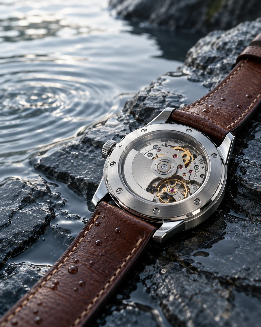 Mechanical Wristwatch · Wet Stone and Ripples