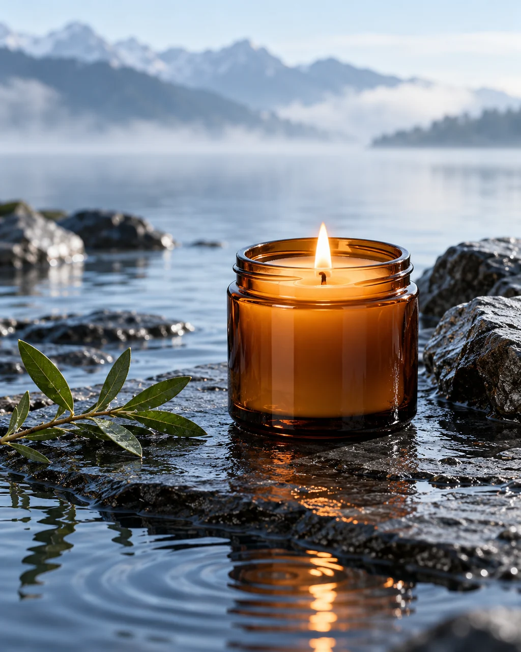 Glass Jar Candle · Wet Stone and Ripples