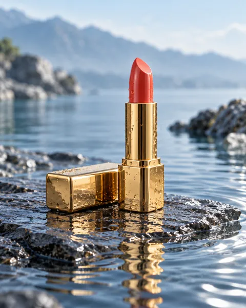 Gold Lipstick Tube · Wet Stone and Ripples