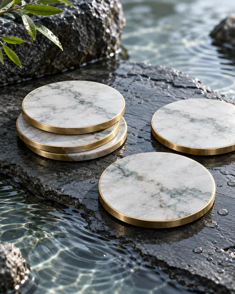 Marble Coaster Set · Wet Stone and Ripples