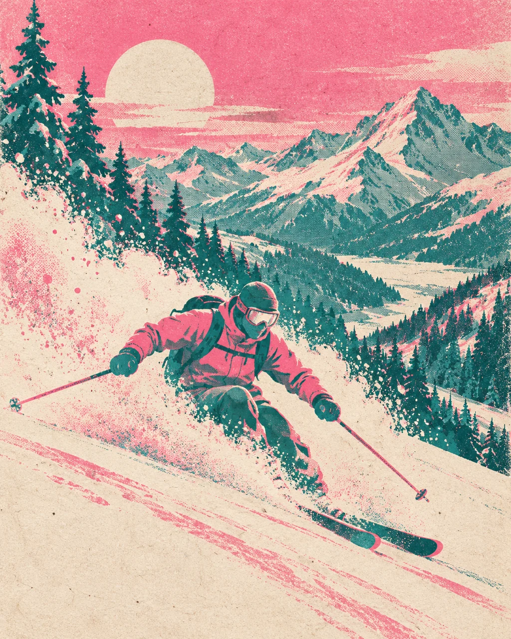 Alpine Ski Slope · Risograph Print