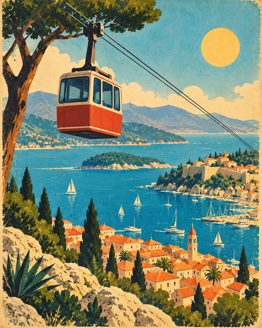 Harbor Cable Car · Mid-century Travel Poster