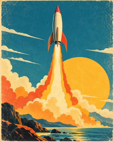 Retro Rocket Launch · Mid-century Travel Poster