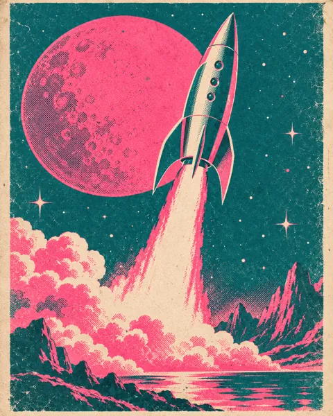 Retro Rocket Launch · Risograph Print