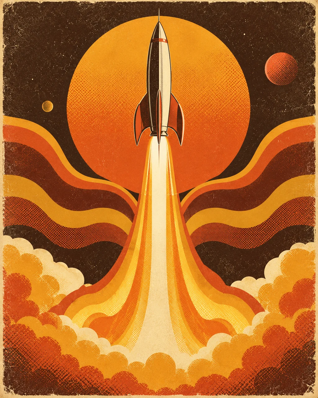 Retro Rocket Launch · Seventies Warm Tones