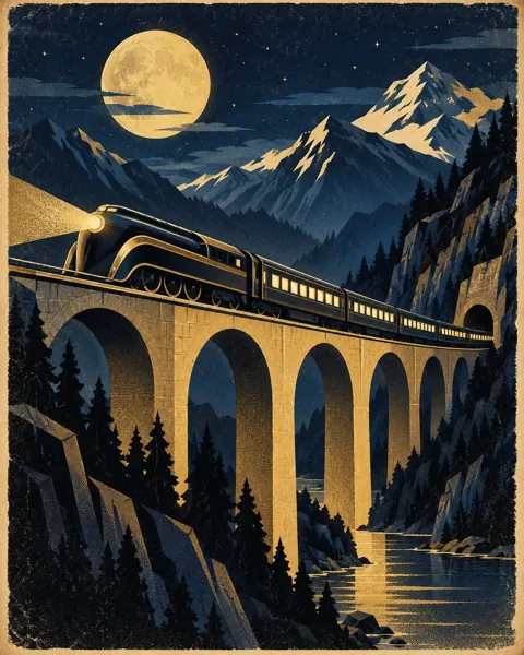 Night Train Through Mountains · Art Deco Elegance