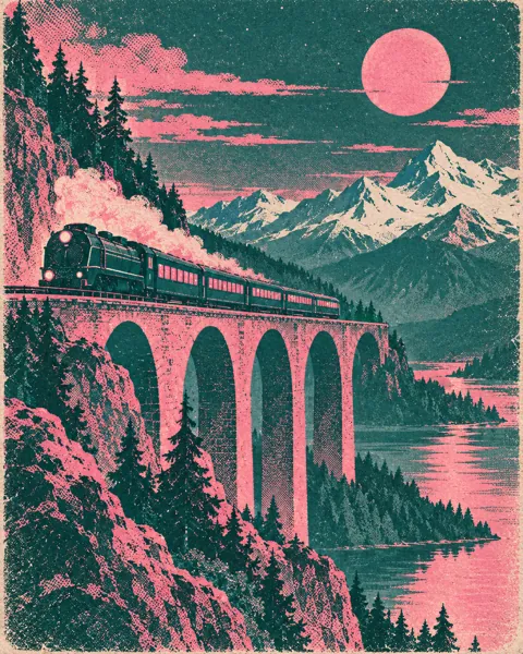 Night Train Through Mountains · Risograph Print