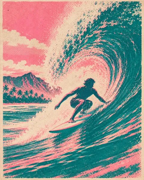 Surfer on a Wave · Risograph Print