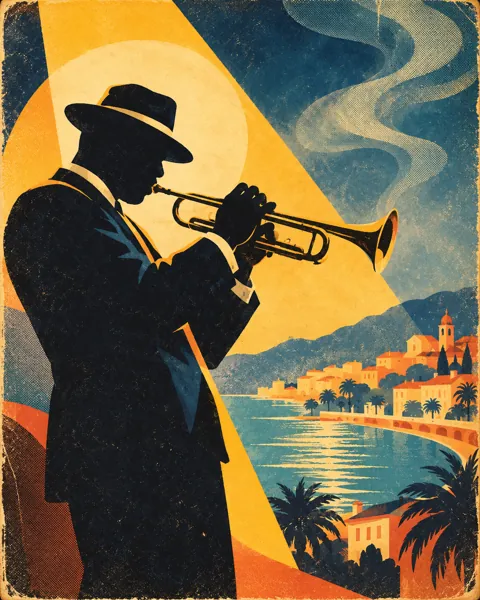 Jazz Trumpet Silhouette · Mid-century Travel Poster