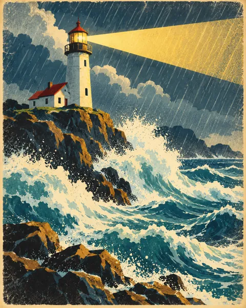 Lighthouse in a Storm · Mid-century Travel Poster